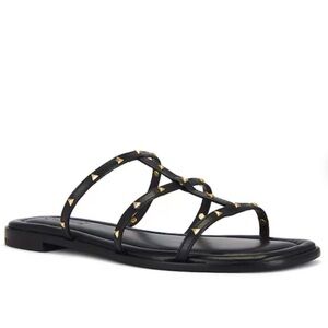 SCHUTZ Lydia flat Black Pyramid-Stud Multi-Strap Flat Sandals